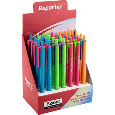 Ручка масляна автоматична REPORTER COLOR AB1069-02-А, прорезинений кольоровий корпус, синя 35301 (030237) фото