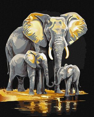 УЦЕНКА Картина за номерами 40х50 KHO6530 Семейство слонов с красками металлик (6530) фото