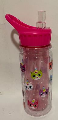 Бутылочка детская для воды 350 мл с трубочкой Котик,розовый 1215 (1310602) фото