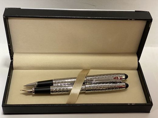Набір ручка перо+ролер 196 в подарунковому футлярі, чорна+срібло (032043) фото