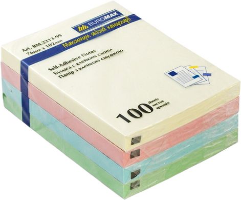 Блок бумаги с клейким слоем 75х100мм, 100л, цветная пастель, ВМ2313-99 (ВМ2313-99) фото