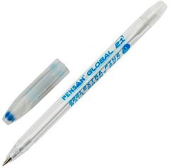 Ручка масляная Global Турция, прозрачная синяя /12/ (030129) фото