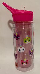 Пляшка дитяча для води 350 мл з трубочкою Котик,рожевий 1215 (1310602) фото