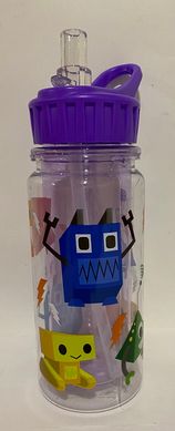 Пляшка дитяча для води 350 мл з трубочкою Робот,фіолетова 1215 (1310601) фото