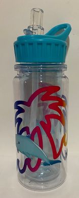 Пляшка дитяча для води 350 мл з трубочкою Дельфін,бірюзовий 1215 (1310603) фото