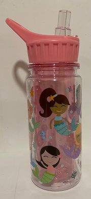 Пляшка дитяча для води 350 мл з трубочкою Русалочка ,рожева 1215 (131060) фото