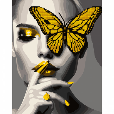 Картина за номерами з алмазною мозаїкою Дівчина з золотим метеликом, 40х50 см 954674 (954674) фото