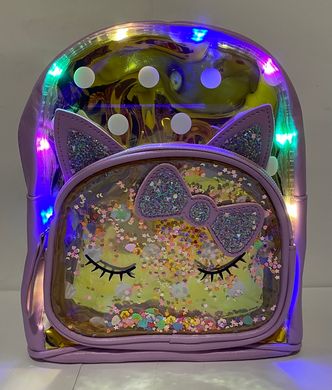Рюкзак детский с подсветкой кожзам Котик сиреневый 8226-780 (8226-780бузк) фото