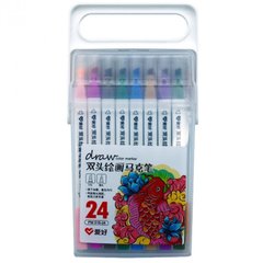 Набор скетч маркеров 24 цвета четырехгранные двусторонние, PM51624 Aihao (PM516-24) фото