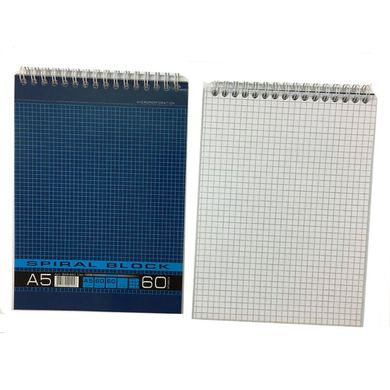 Блокнот на спирале сверху А5, 60 листов, SPIRAL ВА5460-003 картонная обложка, клетка, синий (011527b) фото