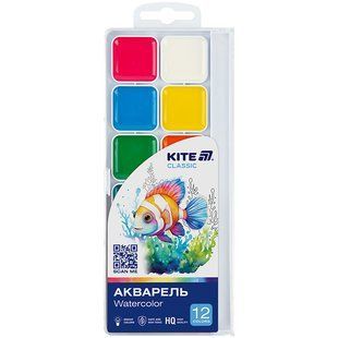 Краски акварельные медовые полусухие пластиковая упаковка 12 цв. Kite Classic К-061 (13451015) фото