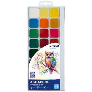 Краски акварельные медовые полусухие пластиковая упаковка 24 цв. Kite Classic К-442 (13451016) фото