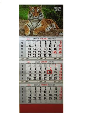 Календар настінний квартальний на 3 пружини 2022 р БЛАГОРОДНИЙ ТИГР №10 (011814) фото
