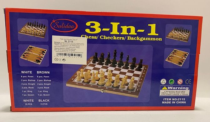 Шахматы магнитные 3 в 1 в деревяной коробке 2115 (2115) фото