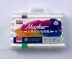 Набор скетч маркеров 12 цветов трехгранные двусторонние, PM515-12 Aihao (PM515-12) фото
