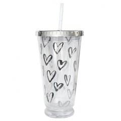 Тамблер-стакан YES с подсветкой Hearts, 490мл, фольга, с трубочкой 707045 (707045) фото