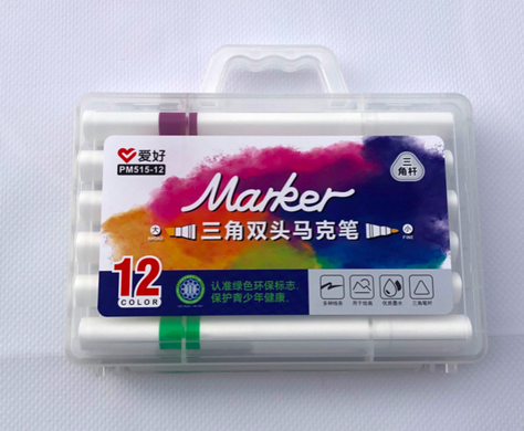Набір скетч маркерів 12 кол тригранні двосторонні, PM515-12 Aihao (PM515-12) фото