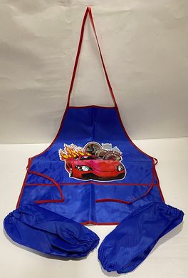 Набор фартук 50*45 см и нарукавники 26 см, для мальчика синий с красной машиною (134089) фото