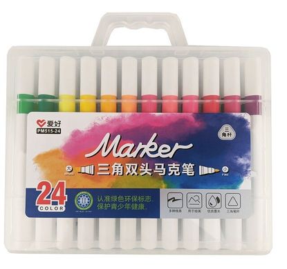 Набір скетч маркерів 24 кол тригранні двосторонні, PM515-24 Aihao (PM515-24) фото