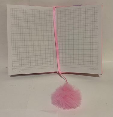 Блокнот пушистый с меховым шариком закладкой Единорог, клетка М073 розовый (М073рожев) фото