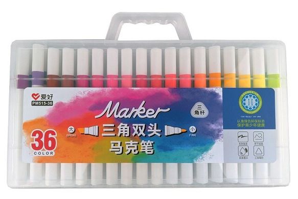 Набір скетч маркерів 36 кол тригранні двосторонні, PM515-36 Aihao (PM515-36) фото