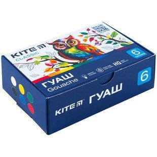 Гуашь для детского творчества 6 цветов по 20мл Kite Classic К-062 (134622) фото