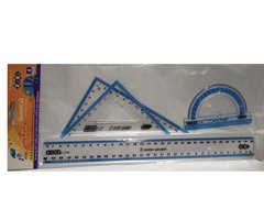 Набор линеек 4 шт (линейка 20 см, 2 треугольника, транспортир) (041885) фото