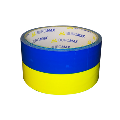 Стрічка клейка пакувальна 48мм*35ярд, синьо-жовта (7007-85) фото