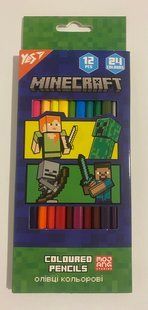 Карандаши цветные 12штук 24 цвета трехгранные Minecraft. 290744 YES (290744) фото